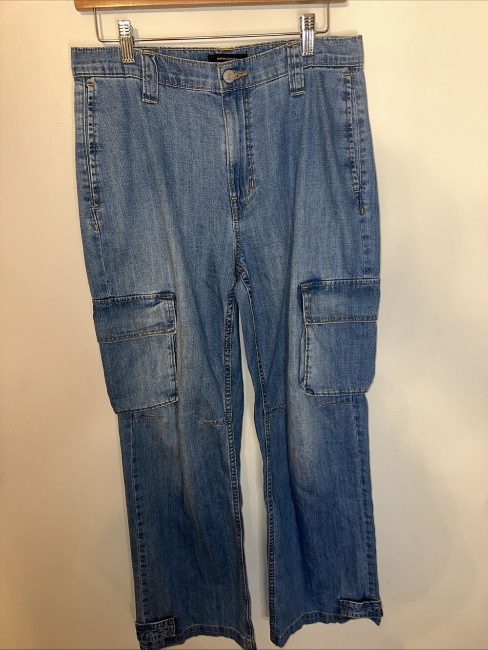 Banana Republic Barrel Leg Cargo Jeans Women 28 6 R Blue Wide Leg Denim $100